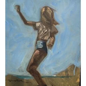 original oil painting skateboard girl signed framed By Liam Matthew 9 X 12”